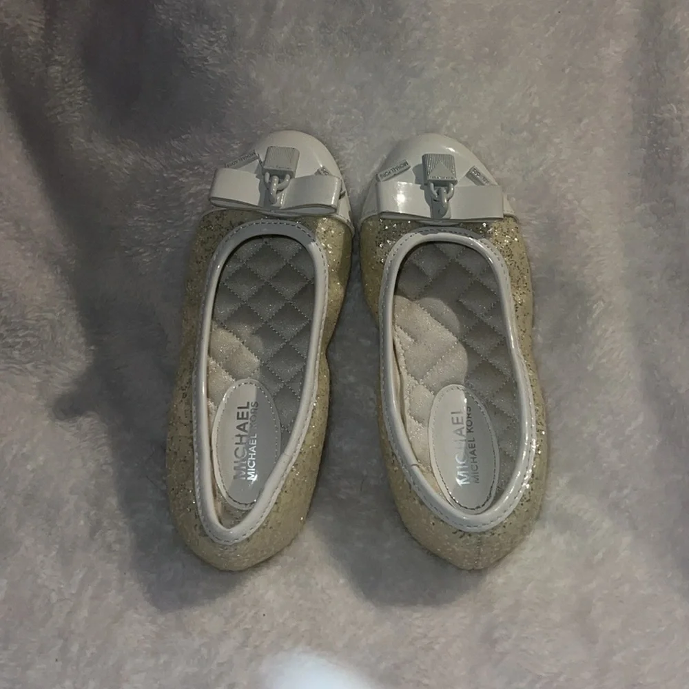 Michael Kors Girls' White and Gold Ballet Flats